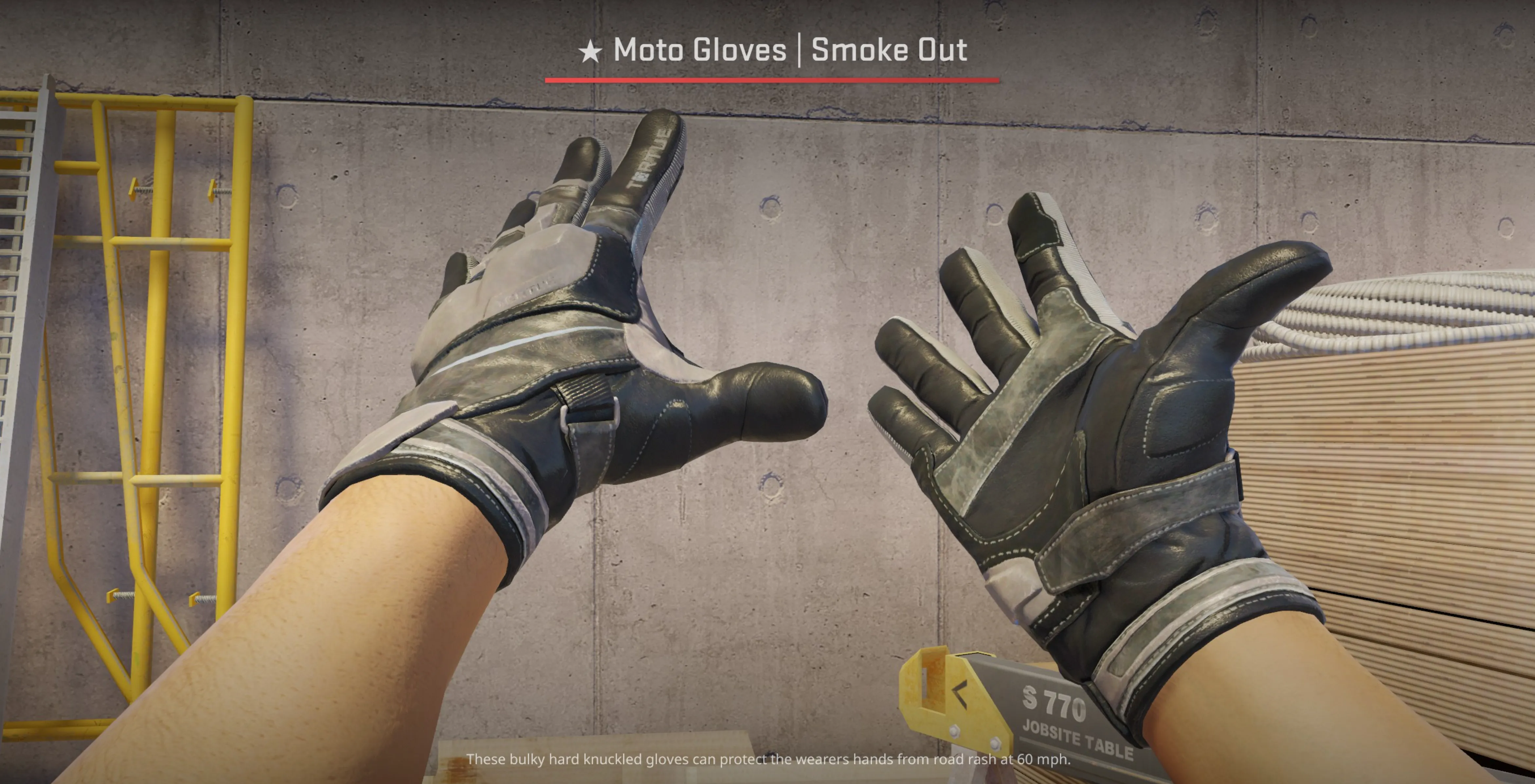 Moto Gloves Smoke Out and black laminate knife